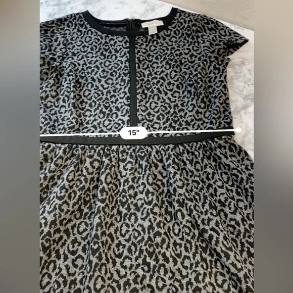 Loft Black & Gray Leopard Print Fit & Flare Dress Size 0 XSmall - Picture 12 of 17